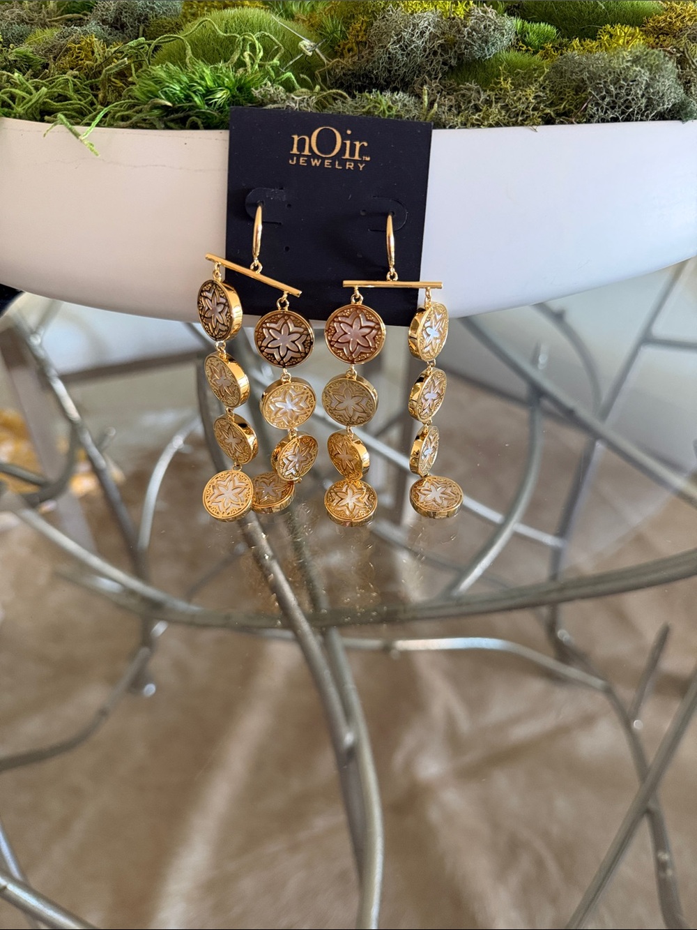 nOir Jewelry Gold Star-Link Cascade Earrings
